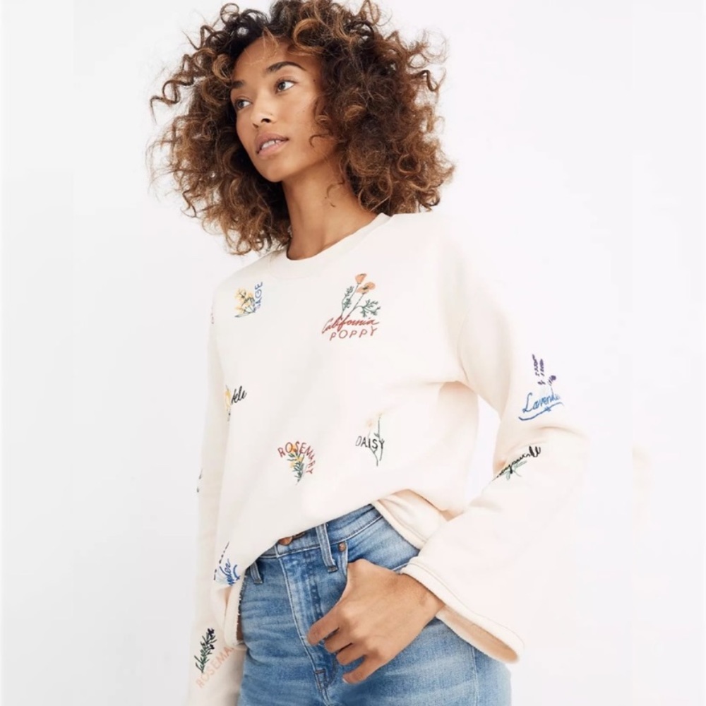 Madewell Botanical Flower Plant Embroidered Sweater